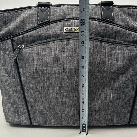 Clark & Mayfield Grey Canvas Laptop Tote Bag Black Trim Large Work Travel