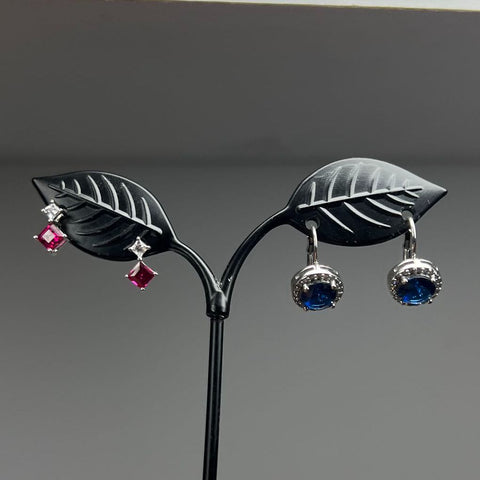 925 Sterling Silver with Stones Earrings 4 Pair