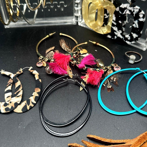 Vintage to Modern Fashion Earrings Lot Statement Hoops Tassels Acrylic Wood