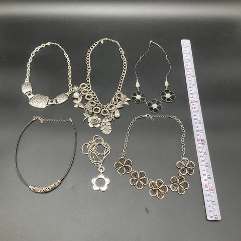 Silver Tone Floral Nature Theme Fashion Jewelry Necklace Lot of 6