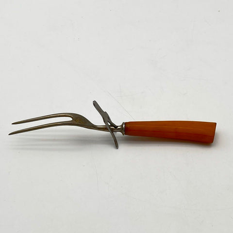 Vintage Serving Fork Meat Carving with Ejector Faux Bakelite Handle 9 Inch