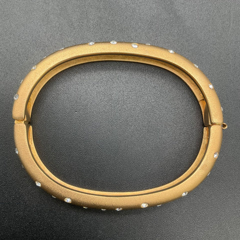 Swarovski Brushed Gold Tone Bangle Bracelet Swan Logo Clear Crystal Accents