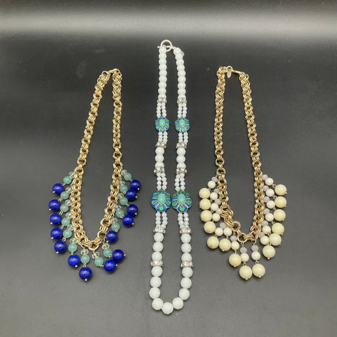 Ann Taylor Beaded Necklace Lot 3 Floral Enamel Fringe Gold Silver Tone Signed