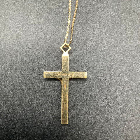 14K Gold Filled Crucifix Pendant Necklace Two Tone Religious 18" 2.53g