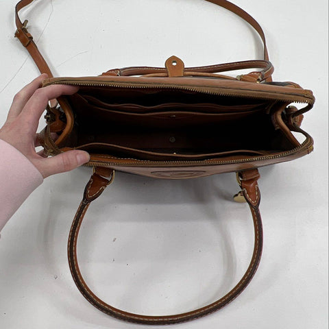 Vintage 90s Dooney & Bourke Black Tan All Weather Leather Satchel Brass