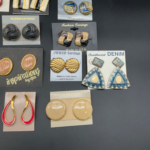 Vintage 1980s 90s Retro Pierced Earrings Lot 22 Pairs Basic Editions Southwest