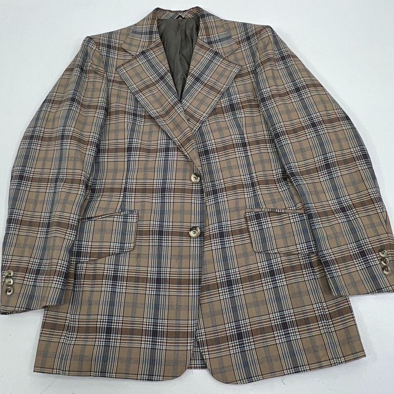 Vintage 1970s h.i.s. Mens Plaid Double Breasted Sport Coat Blazer Jacket Sz L