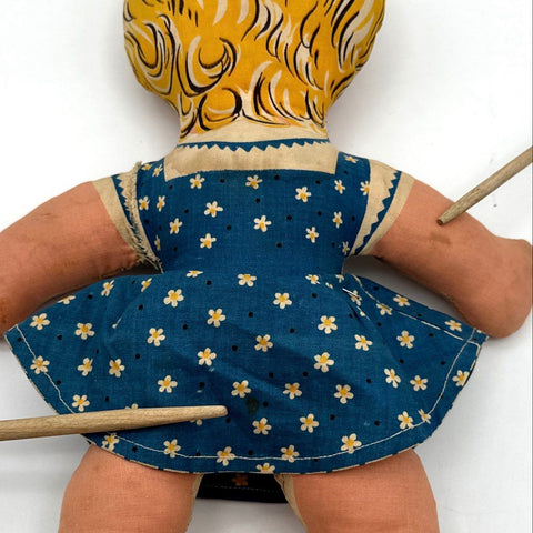 Collectible Cloth Doll Lot Vintage Printed Fabric Boy & Girl 2 Pieces 11 Inch