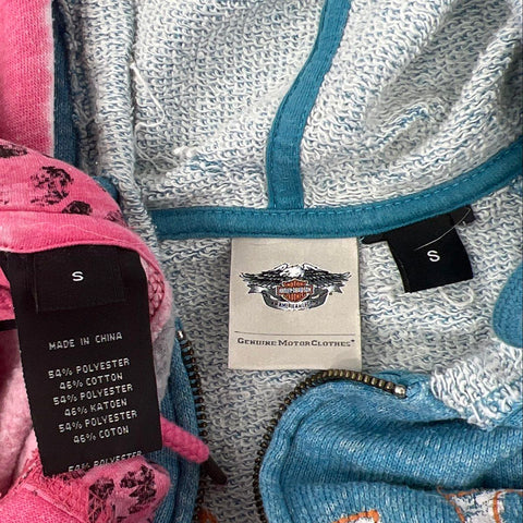 Lot of 2 Harley-Davidson Women's Hoodies Pink Blue Graphic Sweatshirts Sz S