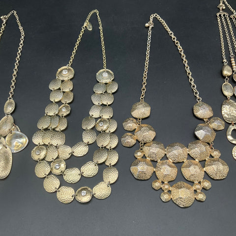 Gold Tone Statement Bib & Chain Jewelry Lot of 6 Modern Hammered Necklaces
