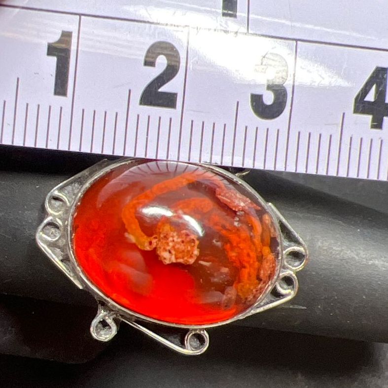 925 Sterling Silver Oval Orange Stone Ring Size 8.5