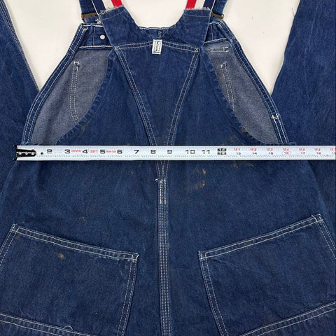 Vintage 90s Key Imperial Denim Bib Overalls Striped Straps Sz 36 x 34