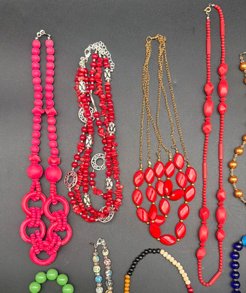 Fashion Beaded Statement Jewelry Lot of 13 Necklaces Boho Eclectic Multi-Color