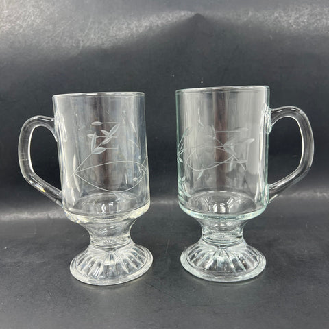 Princess House Heritage Irish Coffee Mugs 6 Piece Set Vintage Etched Glass