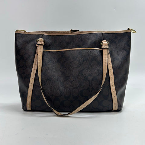 Coach Brown Signature Coated Canvas Taylor Tote Bag F26186 Gold Hardware