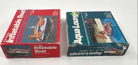 Vintage Inflatable Pool Float Lot 2 One Person Boat & Aqua Lounge Pool Rafts