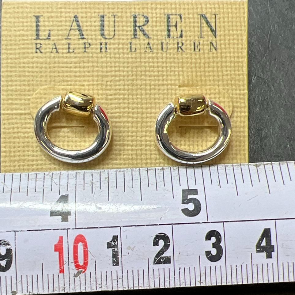 Ralph Lauren Silver and Gold Tone Oval Knocker Earrings