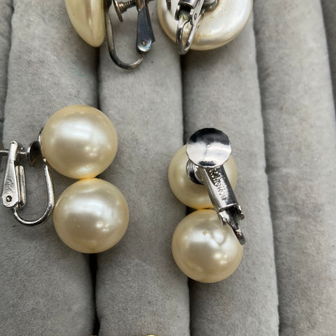 Vintage Richelieu Faux Pearl Clip On & Screw Back Earrings Jewelry Lot 11 Pairs