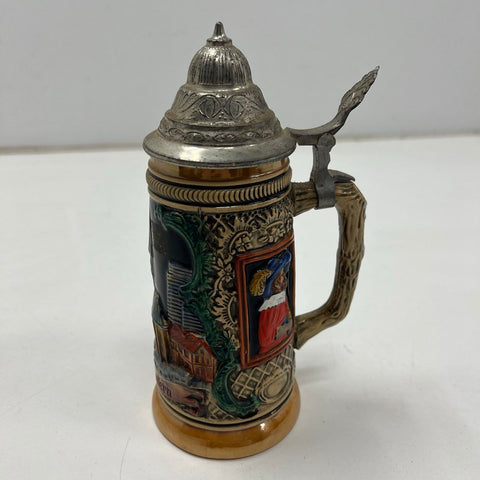 Vintage W. Germany Beer Stein Kaiserslautern Relief Ceramic Pewter Lid 5.5"