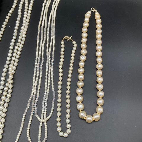 Vintage Faux Pearl Costume Jewelry Lot 10 pc Necklaces Bracelets Multi-Strand