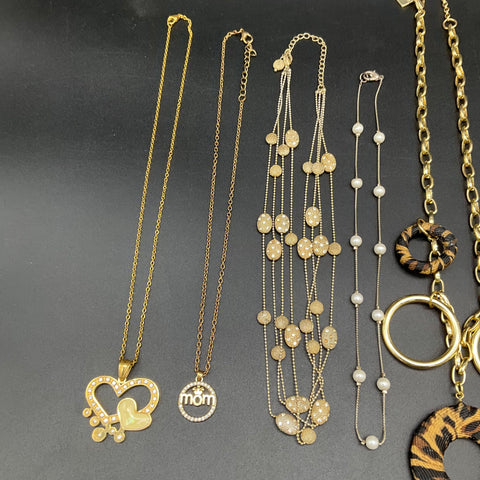 Vintage to Modern Costume Jewelry Lot 9 Necklaces Gold Silver Tone 0.63 lb