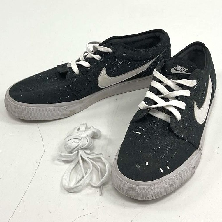 Nike SB Portmore Canvas Black White Paint Splatter Skate Shoes Men's 10