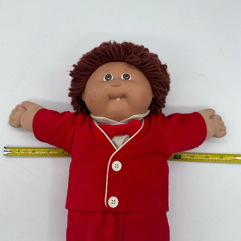 Cabbage Patch Kids Doll Coleco Vintage Brown Yarn Hair Red Suit 17 Inch