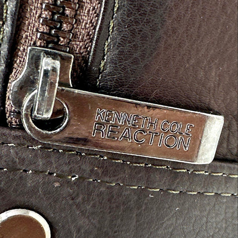 Kenneth Cole Reaction Brown Leather Messenger Laptop Briefcase Bag Adjustable