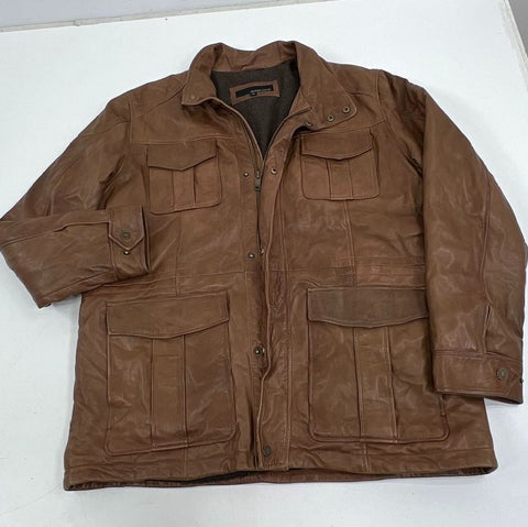 Wilsons Leather Brown Soft Leather Field Utility Full Zip Jacket Men's XL