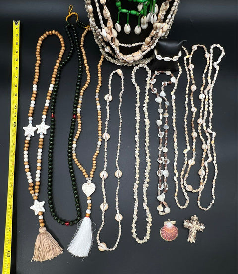 Boho Shell Jewelry Lot of 15 Vintage Cowrie Puka Necklaces Bracelet Earrings