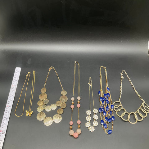 Mixed Fashion Necklace Lot of 6 Gold Tone Beaded Rhinestone Statement Pieces