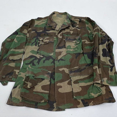 Vintage Military Woodland Camo Ripstop BDU Combat Jacket Shirt Men's Large Long