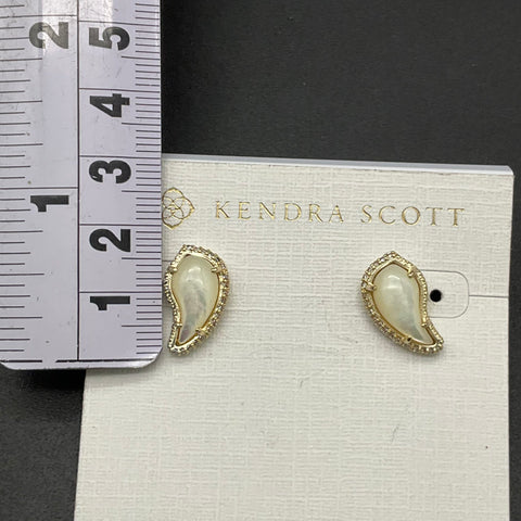 Kendra Scott Gold Tone Iridescent Stone Paisley Stud Earrings with Bag