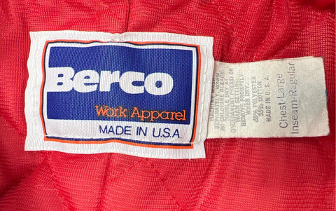 Vintage 80s Berco Quilt Lined Insulated Work Coveralls Red Sz L Regular