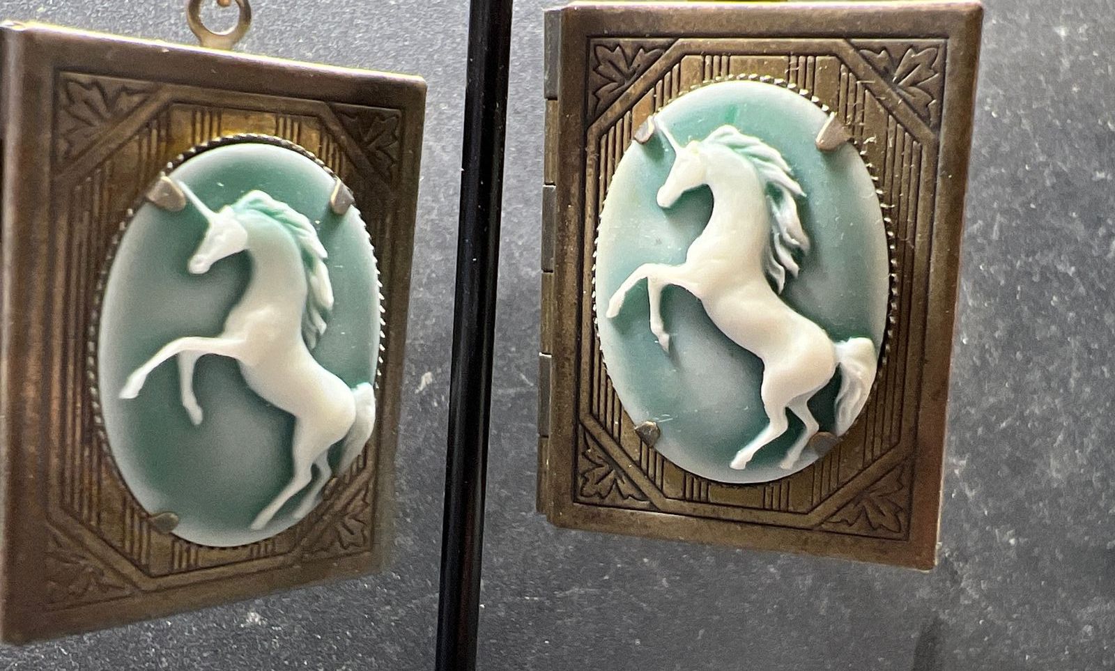 Unicorn Cameo Book Locket Earrings