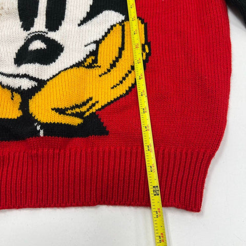 Vintage 90s Mickey & Co. Men's Red Knit Sweater Mickey Mouse Face Striped L