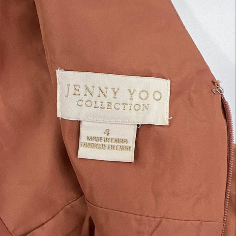 Jenny Yoo Women's Priya Gown Peach Cinnamon Rose Deep V-Neck Dress Sz 4