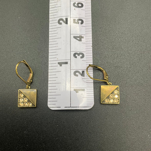 TCS Gold Tone Rhinestone Geometric Square Necklace and Earring Set 18"