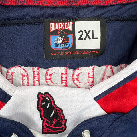 Black Cat Hockey Men's Veterans Day Warrior #22 Hockey Jersey Navy Blue Sz 2XL