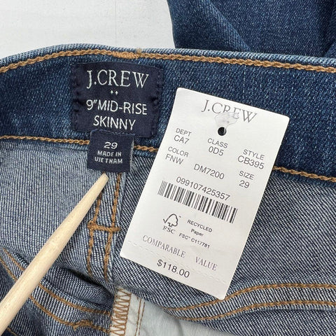 J.Crew NWT Blue 9" Mid-Rise Skinny Jeans Women's Size 29 Style CB395