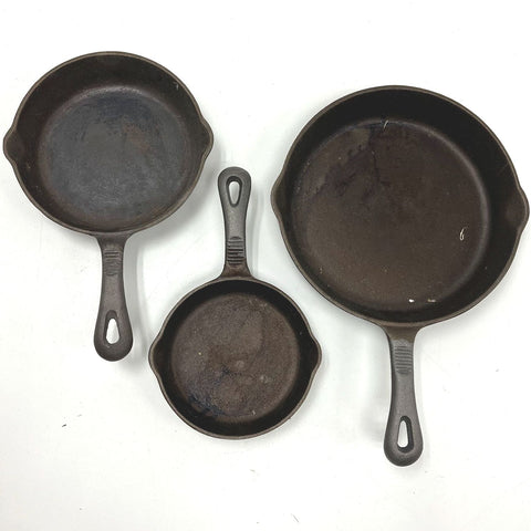 Sango Mountain Cast Iron Skillet Set of 3 Frying Pans Vintage 6.5" 8" 10.5"