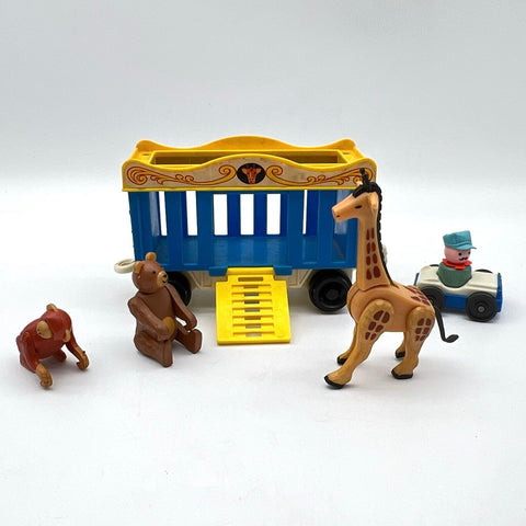 Vintage Circus Toy Train Lot 5 Pieces Animal Cage Car Figures Giraffe Monkey