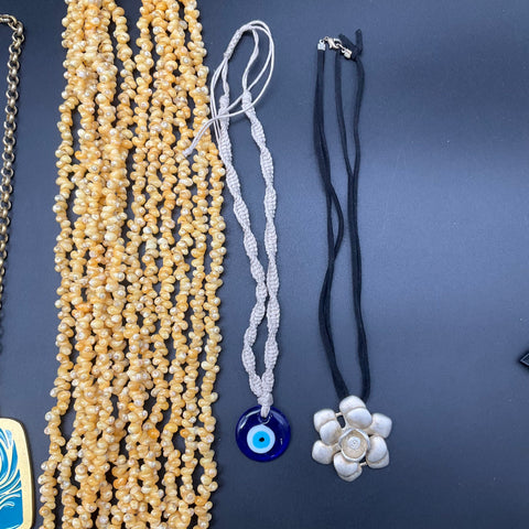 Revelry Beaded Shell Evil Eye Jewelry Lot of 7 Necklaces Boho Vintage Style