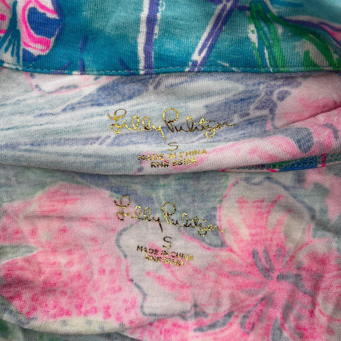 Lilly Pulitzer Women's 4pc Pajama Set Lot Tropical Celestial Pink Blue Sz S