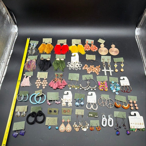 Mixed Costume Jewelry Lot 45+ Pairs Earrings Maurices Tassel Hoop Boho Studs