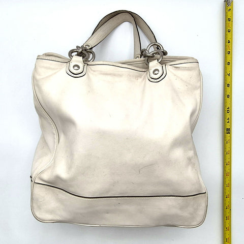 Coach Off-White Leather 2012 Audrey Satchel Tote Bag Silver Hardware 17924