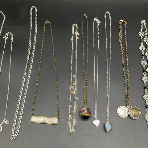 Costume Jewelry Lot 14 Necklaces American Eagle Rhinestone Initial Charms 0.5lb