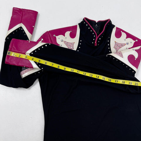 Hobby Horse Women's Western Show Top Black Pink White Studded Rhinestone USA M