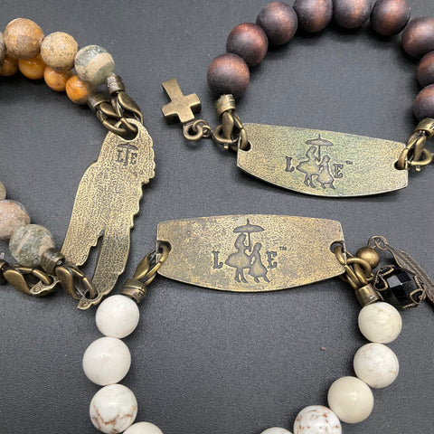 Lenny & Eva Brass Tone Jewelry Lot of 4 Bracelets Strength Blessed Cross Wing