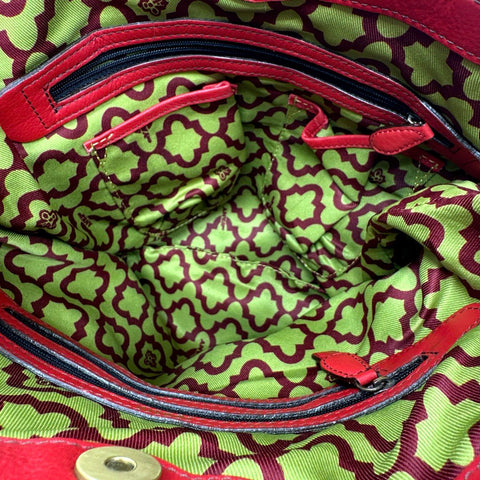 ARYANY Red Pebbled Leather Paneled Shoulder Bag Brass Hardware NWT
